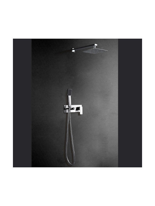 Excel Built-in Mixer, Hand Shower & Shower Head Set for Shower 2 Exits Silver