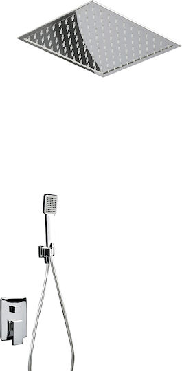 Excel Aurora Set Mischer, Handbrause & Duschkopf für Wandmontage für Dusche 3 Ausgänge Silber