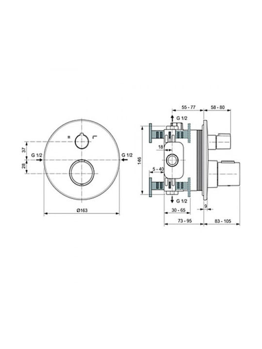 Ideal Standard Ceratherm Combiner Încorporat pentru Cadă 2 ieșiri