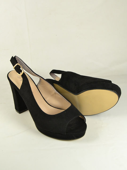 Peep Toe Γόβες με Λουράκι Μαύρες