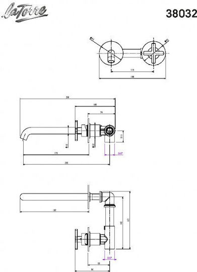 La Torre Elle Built-in Mixer & Spout Set for for Bathroom Sink Inox Silver