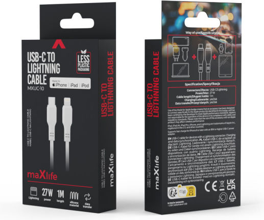 Maxlife USB-C to Lightning Cable 27W Λευκό 1m (MXUC-10MFIW)