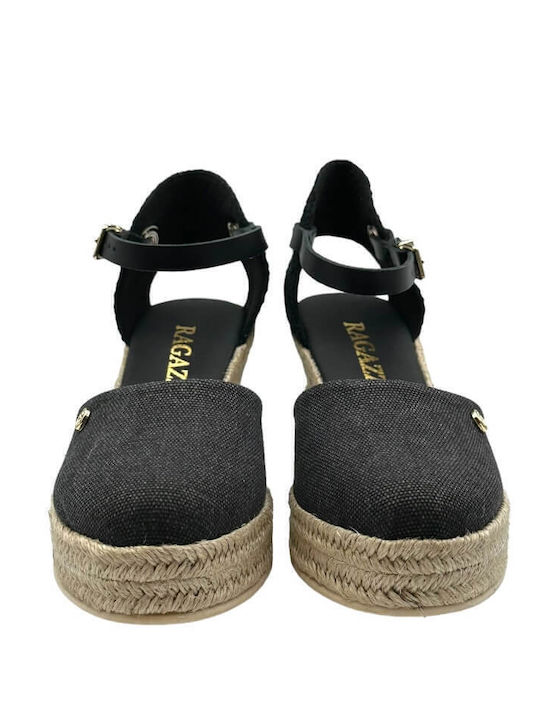 Anatomische Damenplattformen im Espadrilles-Stil Schwarz
