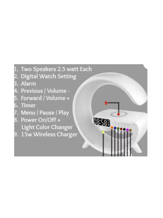 Andowl Tabletop Digital Clock with Alarm, Radio, and Wireless Charging White AN-4APRO