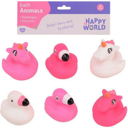 John Set Happy World Flamingos Unicorns Водни лица за 0++ месеца 6бр