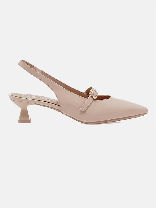 Desiree Shoes Patent Leather Pointed Toe Pink Heels with Strap