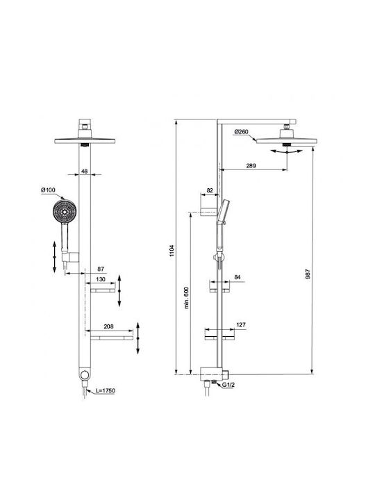 Ideal Standard Idealrain Coloană de duș fără Baterie Gri