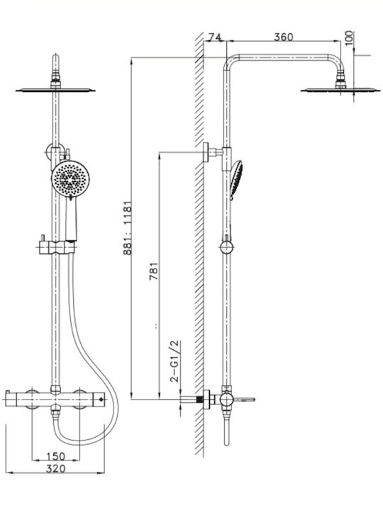 Orabella Elegance Adjustable Shower Column with Mixer Black