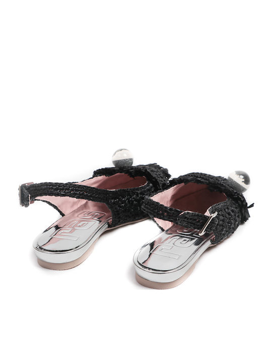 Δερμάτινες Γυναικείες Μπαλαρίνες Slingback σε Μαύρο Χρώμα