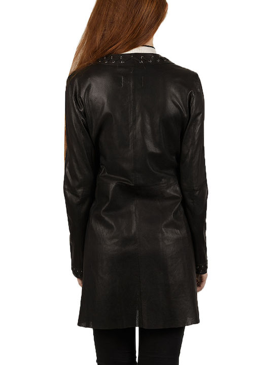Moretti Milano Women's Leather Midi Coat Black