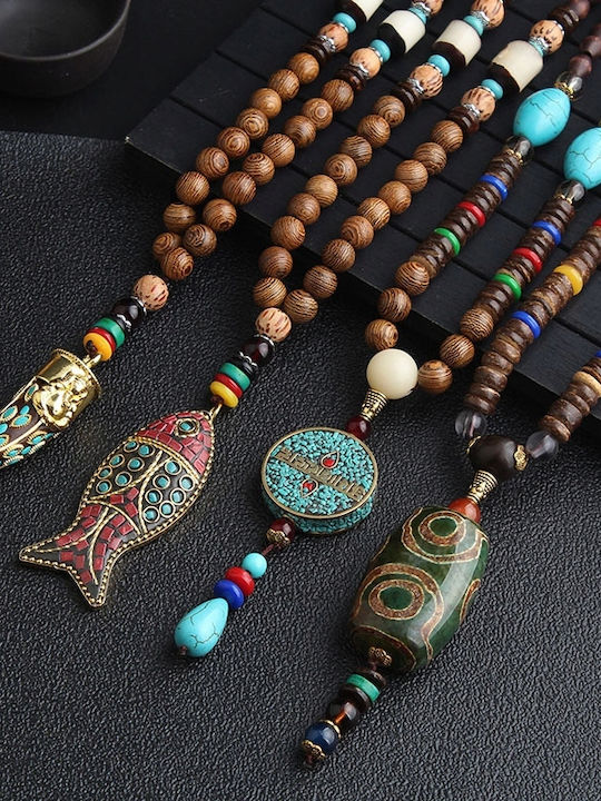 Nepal Buddha Mala Κολιέ από Ρητίνη Καφέ