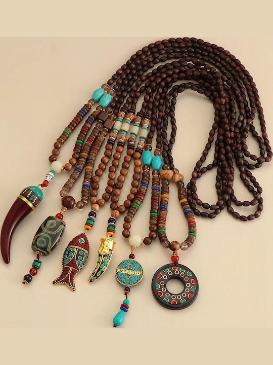 Nepal Buddha Mala Κολιέ από Ρητίνη Καφέ