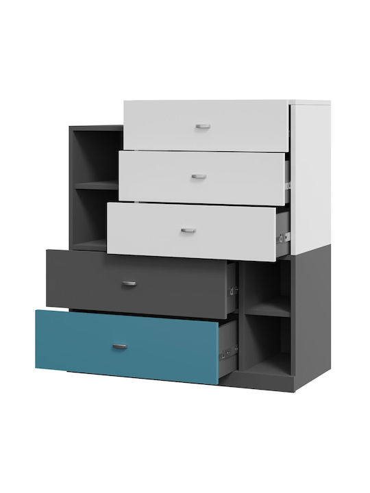 Kids Chest of Drawers Tablo Gray with 5 Drawers 90x40x100cm