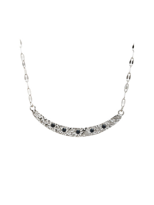 Short necklace Silver semicircle with black stones