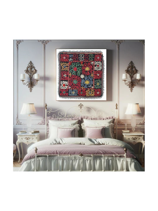 Crocheted Fringe, Cloth And Ikat Bands, Pieced, Printed Lining Painting Metallic 110x110cm