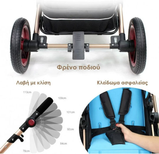 Fiko Wisesonle Adjustable 2 in 1 Baby Stroller Suitable for Newborn Light Blue 12kg