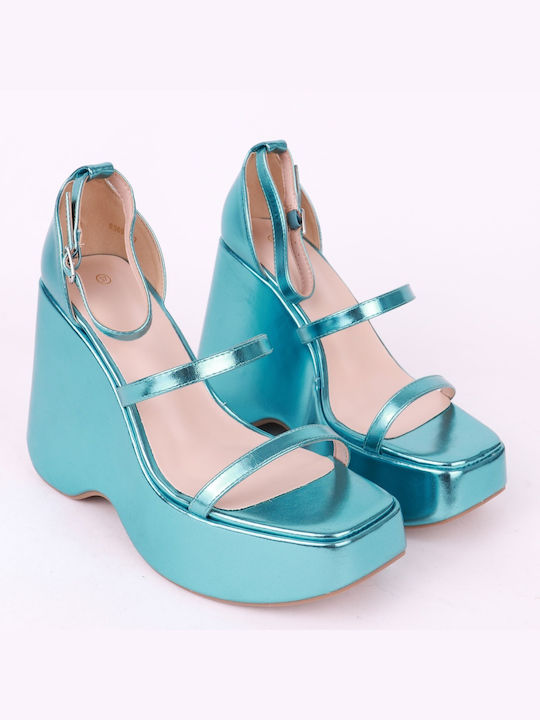 Alta Moda Women's Ankle Strap Platforms Blue