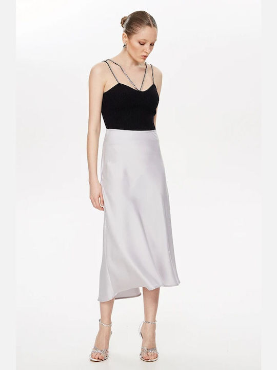 BSB Satin Midi Skirt in Silver color