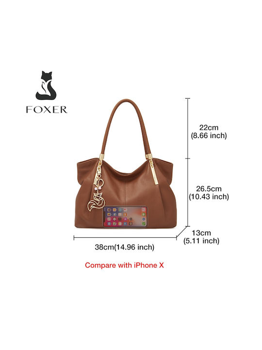 Δερμάτινη Γυναικεία Τσάντα Shopper Ώμου Καφέ