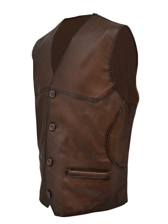 Δερμάτινα 100 Men's Winter Leather Sleeveless Jacket Coffee-antike