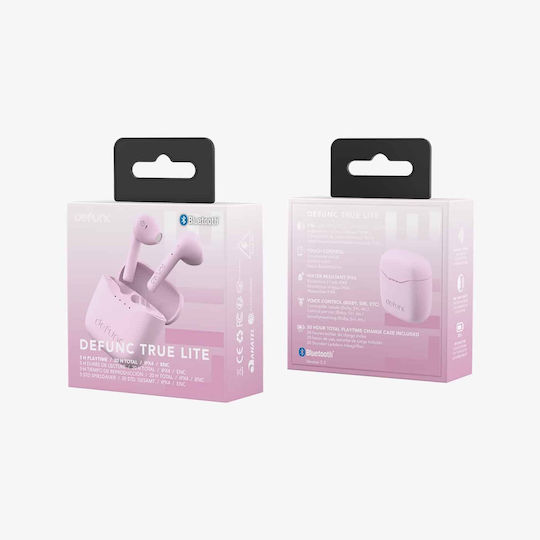 Defunc True Lite Earbud Bluetooth Handsfree Ακουστικά με Αντοχή στον Ιδρώτα και Θήκη Φόρτισης Ροζ