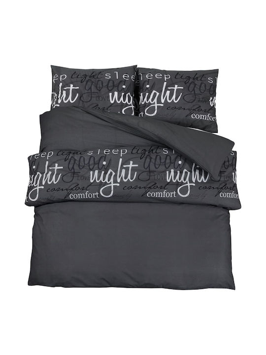 vidaXL Duvet Cover Set Cotton Queen with 2 Pillowcases 225x220 Black Velvet-Black Metal