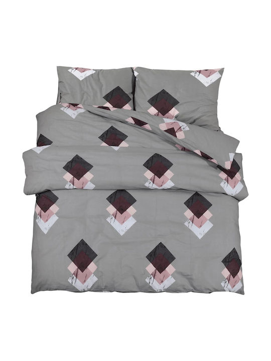 vidaXL Duvet Cover Set Cotton Double with 2 Pillowcases 200x200 Grey