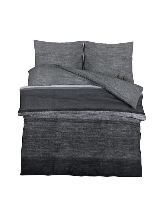 vidaXL Duvet Cover Set Cotton King with 2 Pillowcases 240x220 Dark Grey