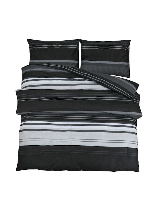 vidaXL Duvet Cover Set Cotton King with 2 Pillowcases 220x240 Black and white