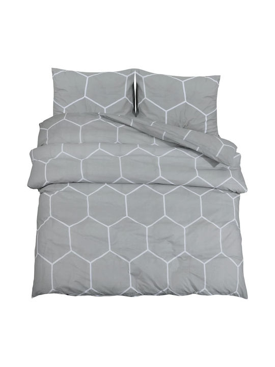 vidaXL Duvet Cover Set Cotton Queen with 2 Pillowcases 220x240 Grey