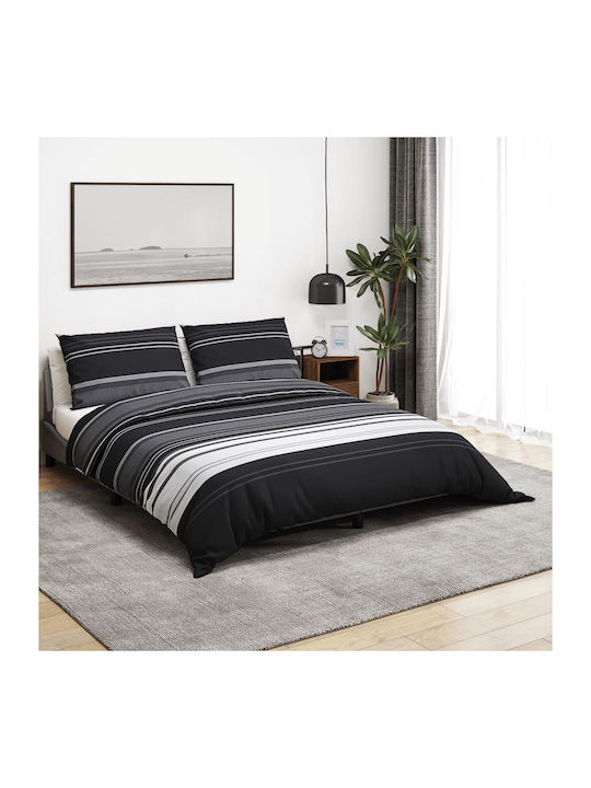 vidaXL Комплект Плик за Завивка Памучен Кинг Сайз с 2 Калъфки 260x220 Black and white
