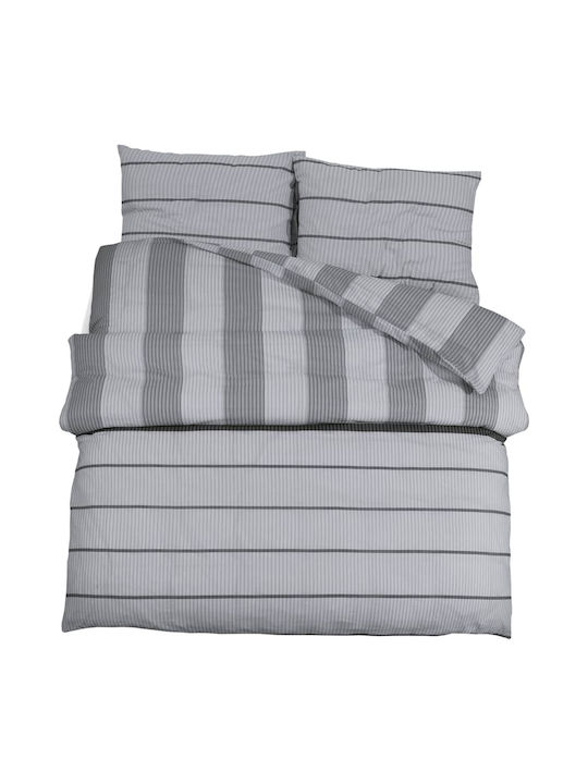 vidaXL Duvet Cover Set Cotton Queen with 2 Pillowcases 225x220 Grey