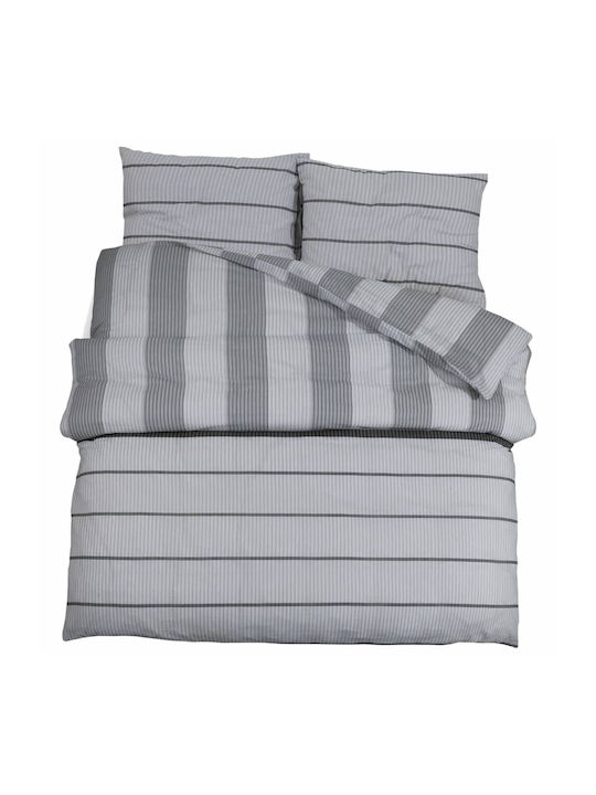 vidaXL Duvet Cover Set Cotton King Size with 2 Pillowcases 260x240 Grey