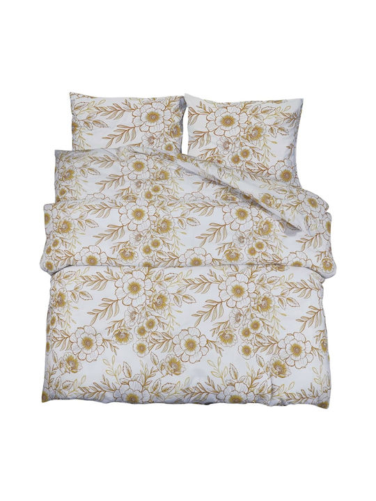 vidaXL Комплект Плик за Завивка Памучен Кинг Сайз с 2 Калъфки 260x240 White and Brown