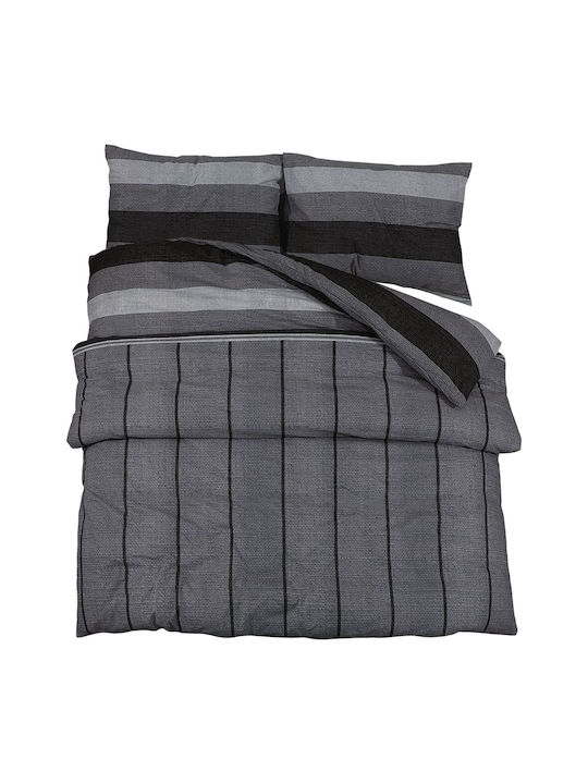 vidaXL Duvet Cover Set Cotton Queen with 2 Pillowcases 220x240 Dark Grey