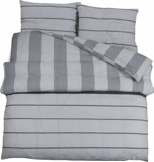 vidaXL Duvet Cover Set Cotton Queen with 2 Pillowcases 220x240 Grey