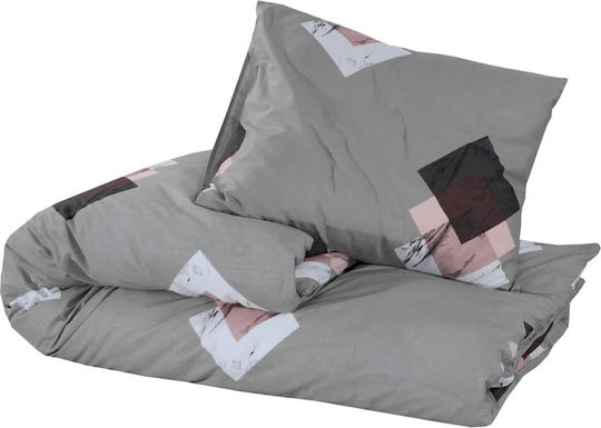 vidaXL Set Cotton Duvet Cover 155x220cm Single with Pillowcase Grey