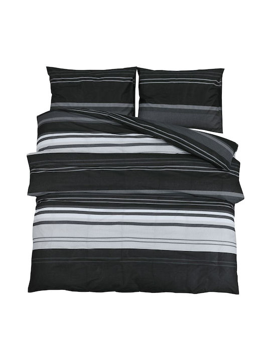 vidaXL Duvet Cover Set Cotton King with 2 Pillowcases 240x220 Black and white