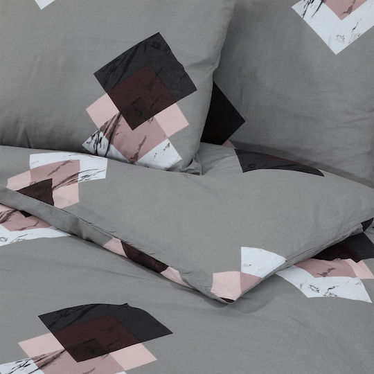 vidaXL Set Cotton Duvet Cover 155x220cm Single with Pillowcase Grey