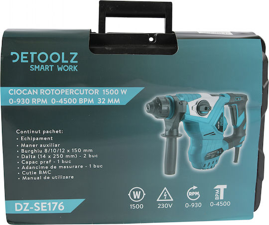 Detoolz Schlag Meißelhammer Elektrisch 1500W mit Aufnahme SDS Plus DZ-SE176