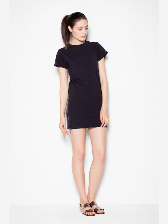 Venaton All Day Short Sleeve Cotton Mini Dress Black