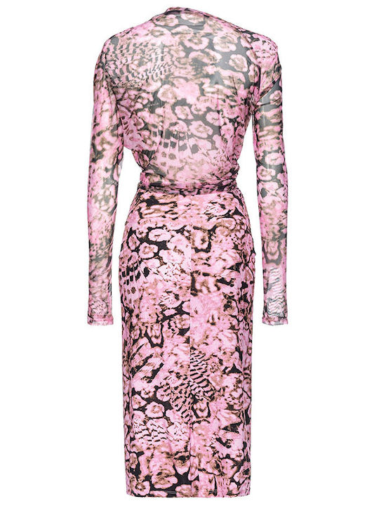 Artemide Midi Evening Dress Wrap with Mesh Pink
