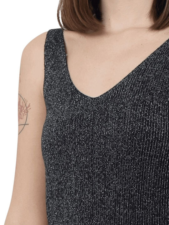 Women's Summer Blouse Cotton Sleeveless with V Neckline Polka Dot Navy Blue