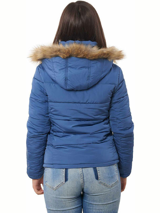 Vainas Women's Short Puffer Jacket for Winter with Hood Blue