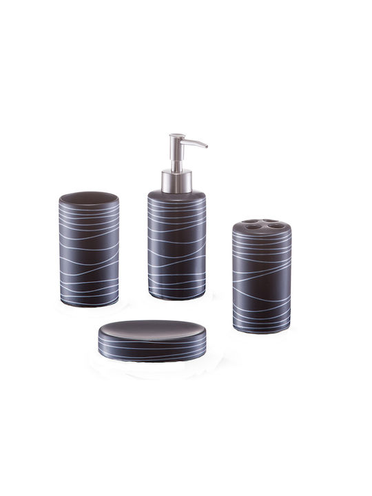 Zeller Badezimmer-Accessoire-Set Keramik Schwarz 4Stück