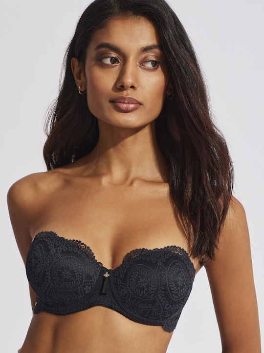 Selmark Μαύρο Strapless Σουτιέν Push Up με Μπανέλες