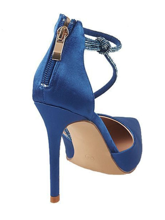 Satin Pumps mit Riemen Blau