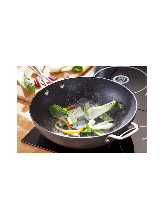 Horwood Wok Din Aluminiu Hard Anodizat Cu Capac Cu Acoperire Antiaderentă