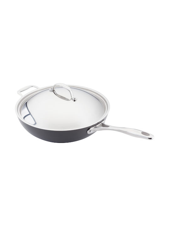 Horwood Wok Din Aluminiu Hard Anodizat Cu Capac Cu Acoperire Antiaderentă