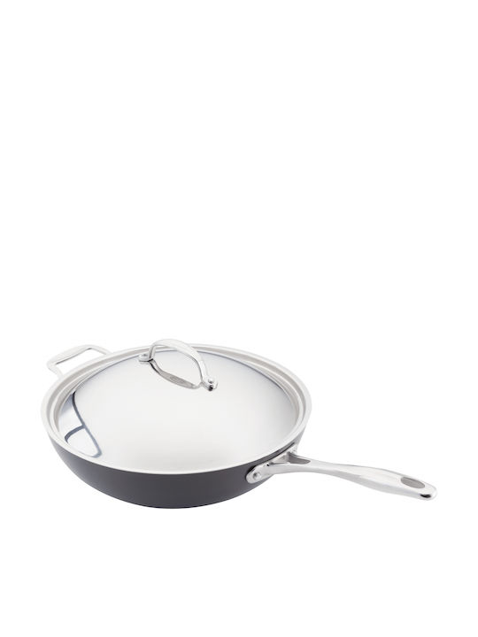 Horwood Wok Din Aluminiu Hard Anodizat Cu Capac Cu Acoperire Antiaderentă